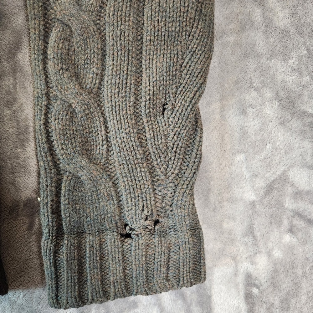 Fishermans Sweater Mens Large Green Wool Waffle Crewneck Raglan Pure Simple - Picture 4 of 8